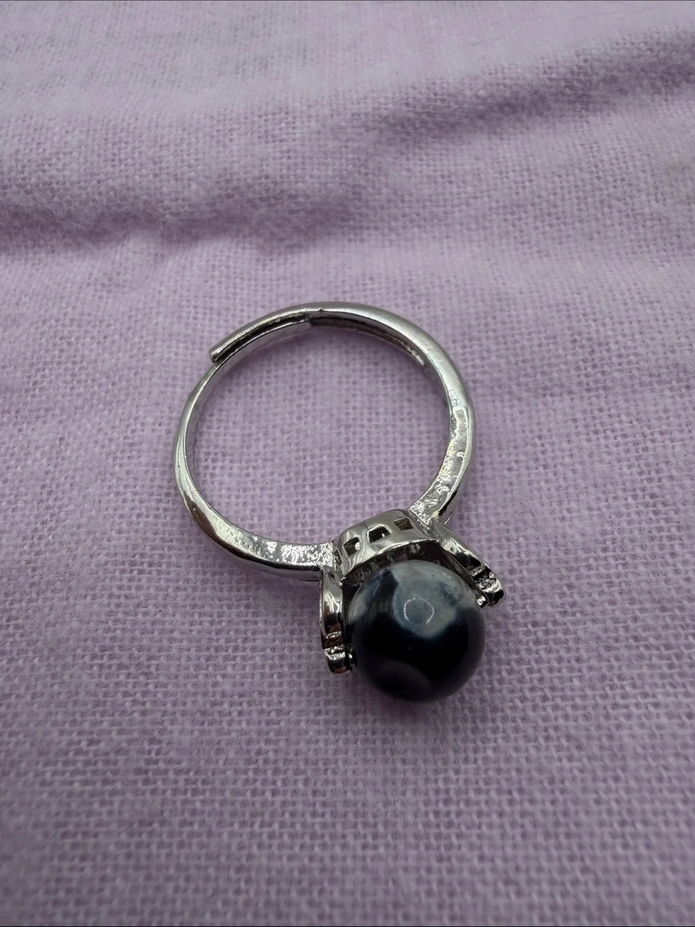 Sterling Silver Snowflake obsidian Adjustable Ring